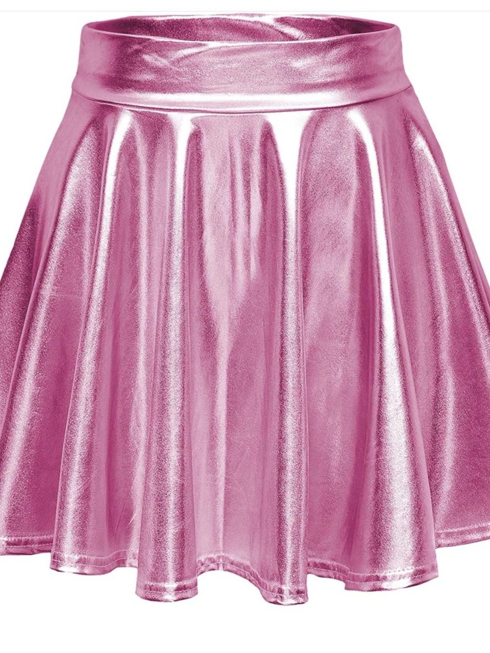 NWT! Urban CoCo Shiny Pink metallic-finish skater mini skirt L